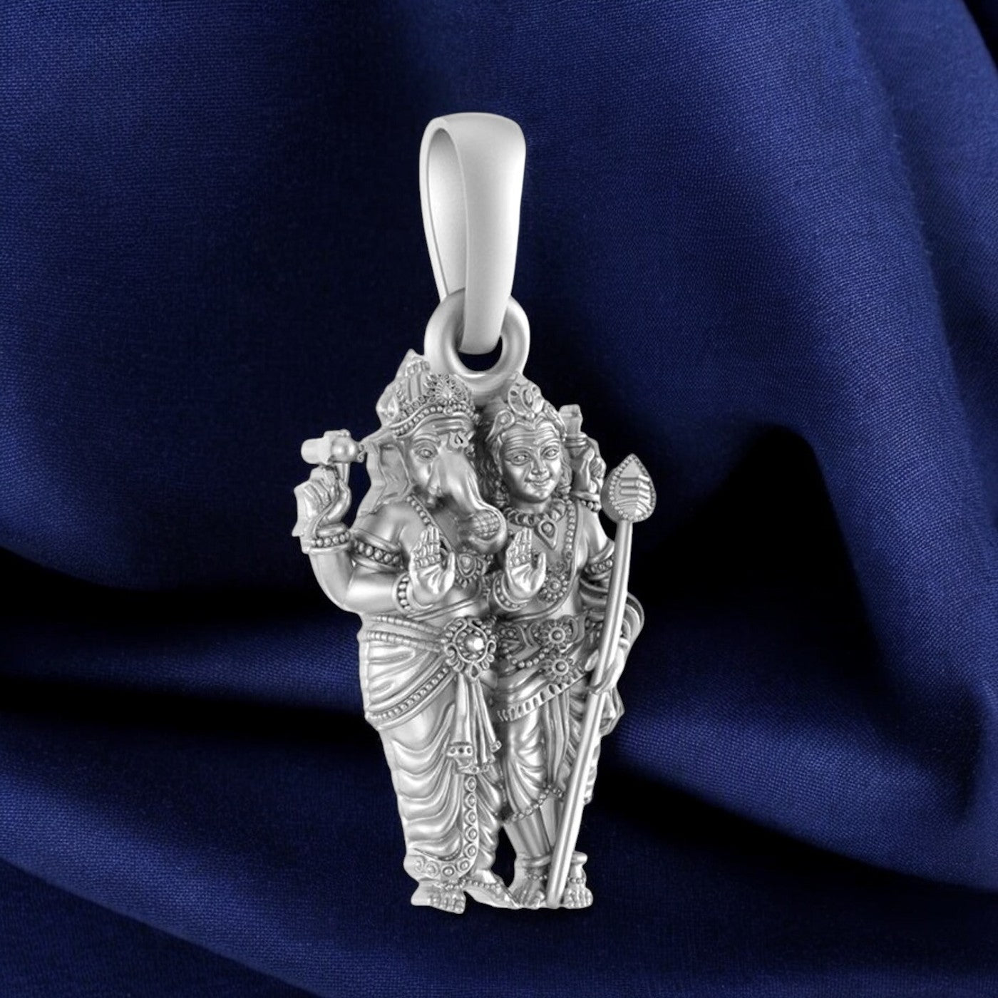 92.5% Pure Sterling Silver God Ganesh kartikeya (Big Size) Brother Pendant for Men & Women