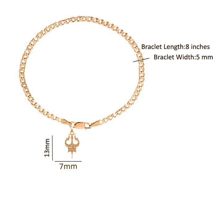 22KT gold plated 92.5% pure Sterling Silver Curb Designer Bracelet with spiritual Trishul for Men and Boys