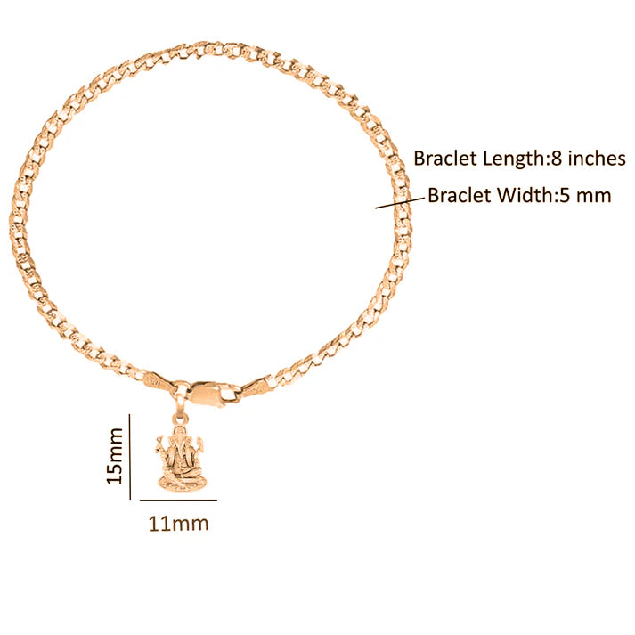 22KT gold plated 92.5% pure Sterling Silver Curb Designer Bracelet with Charm Ganesh for Men & Boys