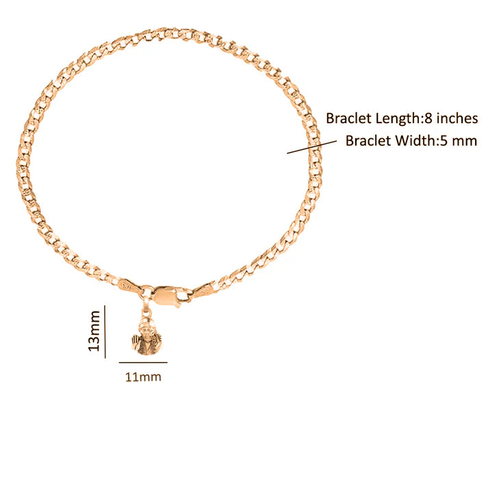 22KT gold plated 92.5% pure Sterling Silver Curb Designer Bracelet with Charm Sai Baba for Men & Boy