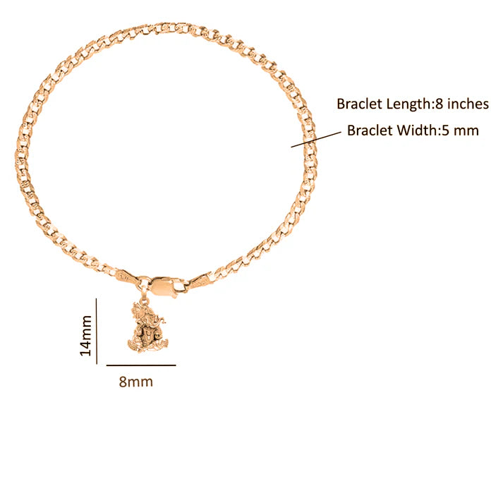 22KT gold plated 92.5% pure Sterling Silver Curb Designer Bracelet with Charm Ganesh for Men & Boys