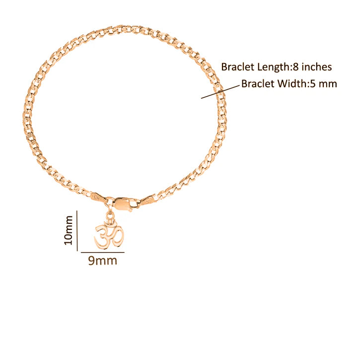 22KT gold plated 92.5% pure Sterling Silver Curb Designer Bracelet with spiritual OM for Men & Boys