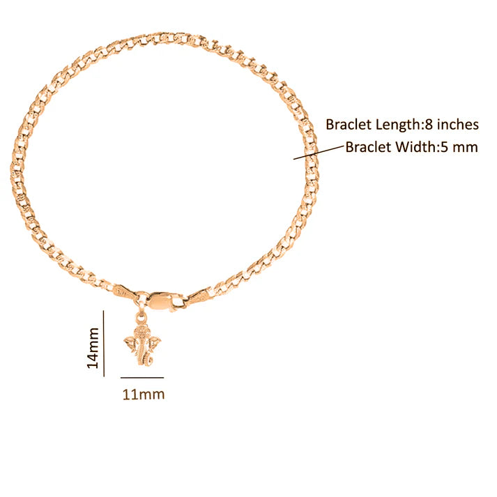 22KT gold plated 92.5% pure Sterling Silver Curb Designer Bracelet with Charm Ganesh for Men & Boys