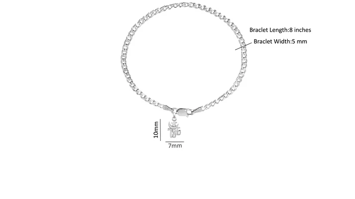 92.5% pure Sterling Silver Curb Designer Bracelet with religious 786 charm for Men & Boys