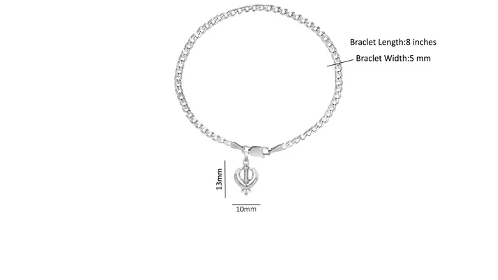 92.5% pure Sterling Silver Curb Designer Bracelet with spiritual Sardar Symbol for Men