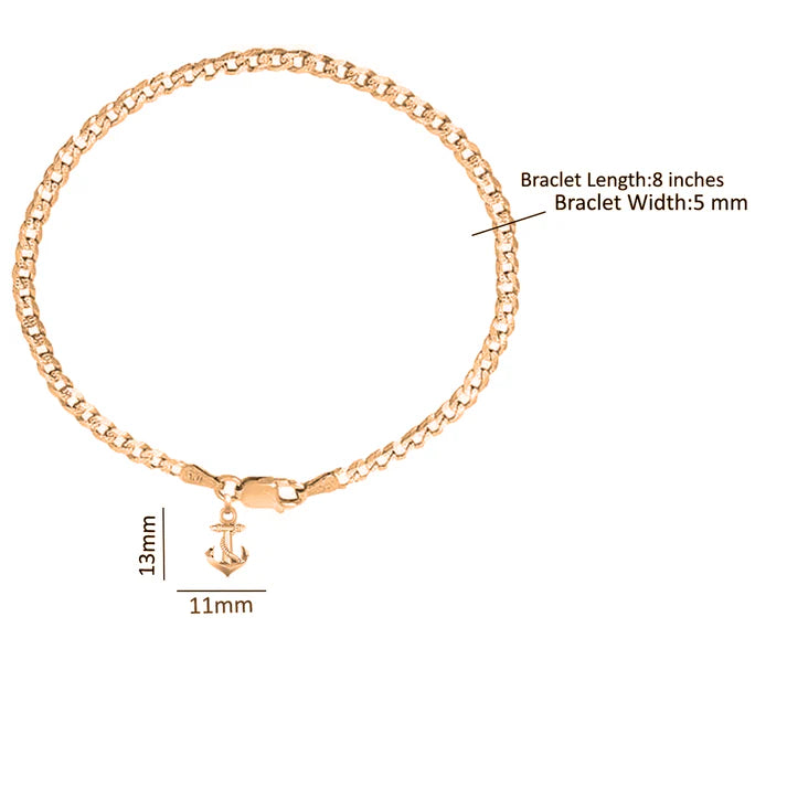 22KT gold plated 92.5% pure Sterling Silver Curb Designer Bracelet with Ship Anchor for Men