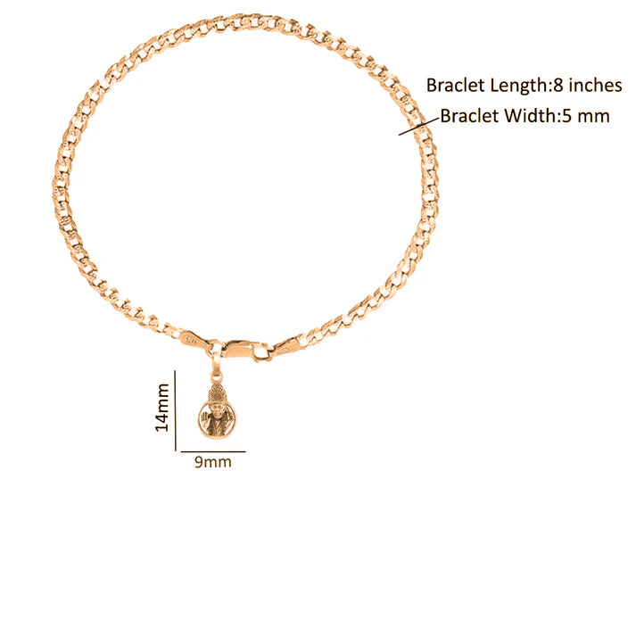 22KT gold plated 92.5% pure Sterling Silver Curb Designer Bracelet with Charm Sai Baba for Men & Boy