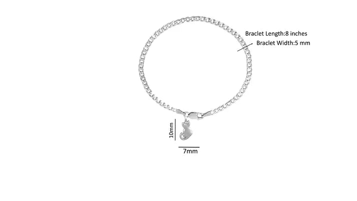 92.5% pure Sterling Silver Curb Designer Bracelet with fashionable Cat for Men