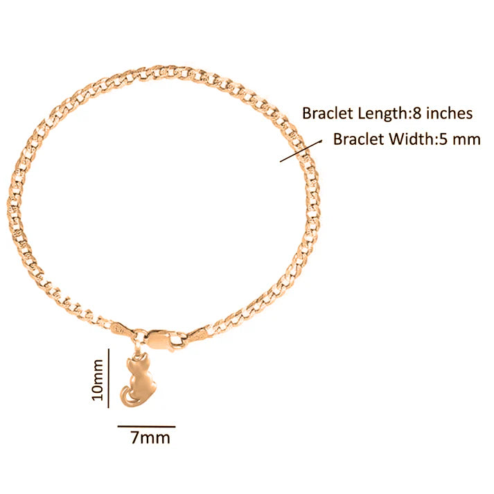 22KT gold plated 92.5% pure Sterling Silver Curb Designer Bracelet with fashionable Cat for Men