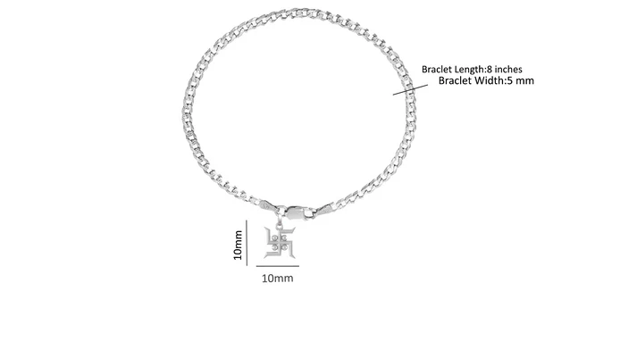 92.5% pure Sterling Silver Curb Designer Bracelet with Charm Swastik for Men & Boys