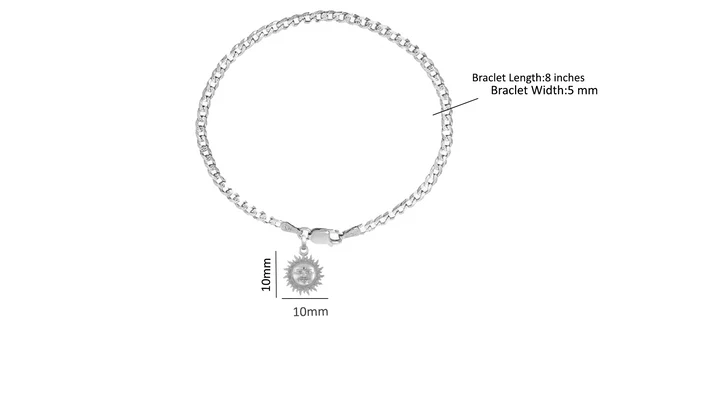 92.5% pure Sterling Silver Curb Designer Bracelet with Charm Surya for Men & Boys