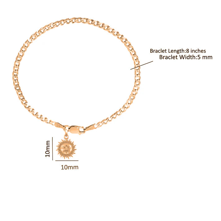 22KT gold plated 92.5% pure Sterling Silver Curb Designer Bracelet with Charm Surya for Men & Boys