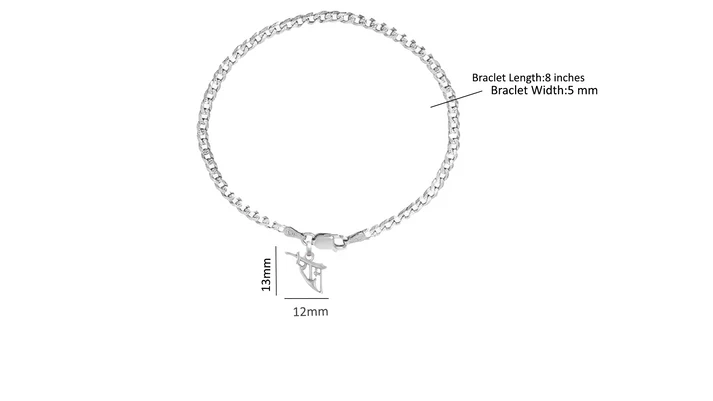 92.5% pure Sterling Silver Curb Designer Bracelet with Charm Ram Name for Men & Boys