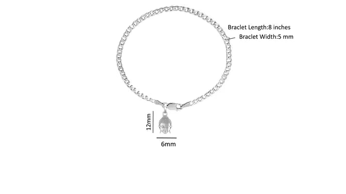 92.5% pure Sterling Silver Curb Designer Bracelet with Charm Buddha for Men & Boys
