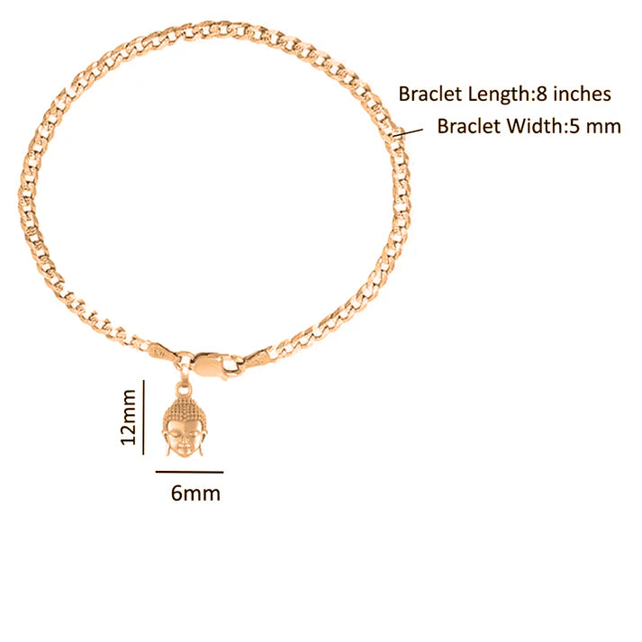 22KT gold plated 92.5% pure Sterling Silver Curb Designer Bracelet with Charm Buddha for Men & Boys