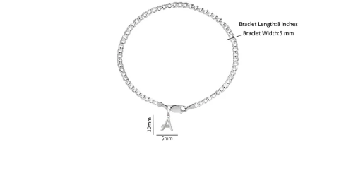 92.5% pure Sterling Silver Curb Designer Bracelet with A Alphabet for Men