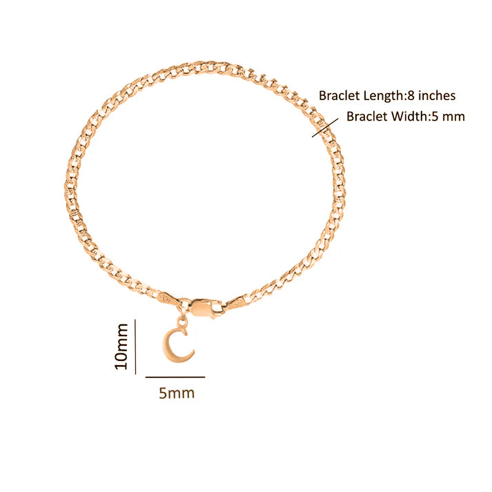 22KT gold plated 92.5% pure Sterling Silver Curb Designer Bracelet with C Alphabet for Men