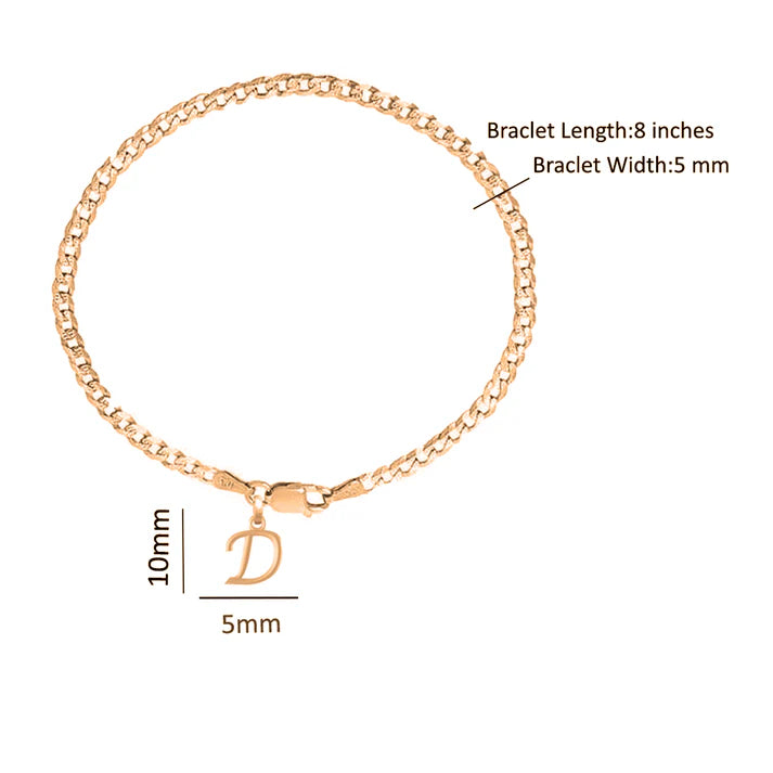 22KT gold plated 92.5% pure Sterling Silver Curb Designer Bracelet with D Alphabet for Men