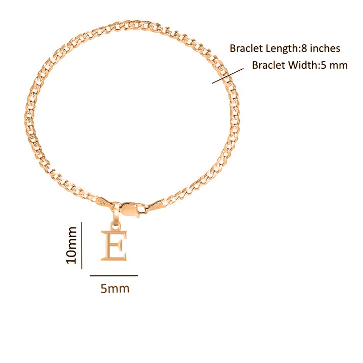 22KT gold plated 92.5% pure Sterling Silver Curb Designer Bracelet with E Alphabet for Men