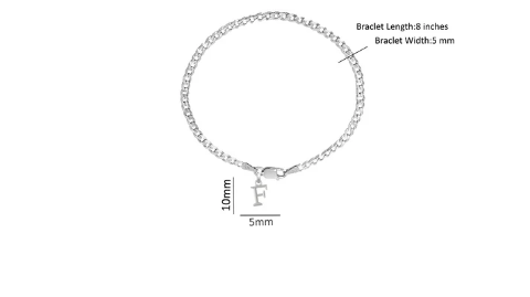 92.5% pure Sterling Silver Curb Designer Bracelet with F Alphabet for Men