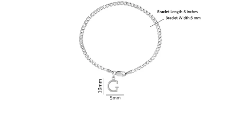 92.5% pure Sterling Silver Curb Designer Bracelet with G Alphabet for Men