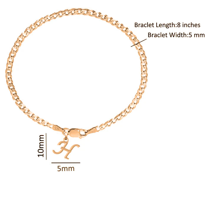 22KT gold plated 92.5% pure Sterling Silver Curb Designer Bracelet with H Alphabet for Men