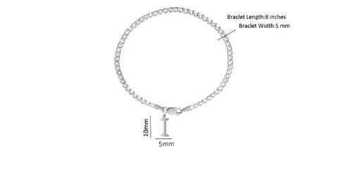 92.5% pure Sterling Silver Curb Designer Bracelet with I Alphabet for Men