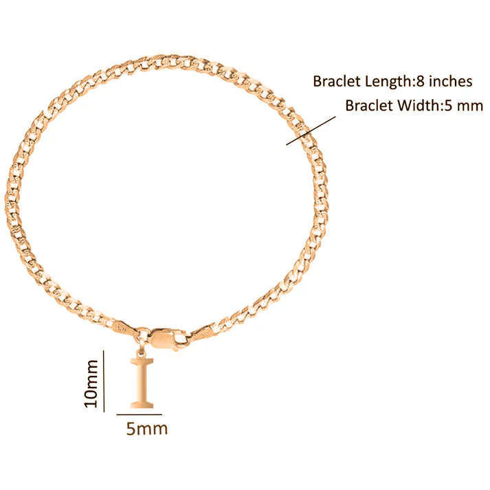 22KT gold plated 92.5% pure Sterling Silver Curb Designer Bracelet with I Alphabet for Men