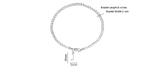 92.5% pure Sterling Silver Curb Designer Bracelet with J Alphabet for Men