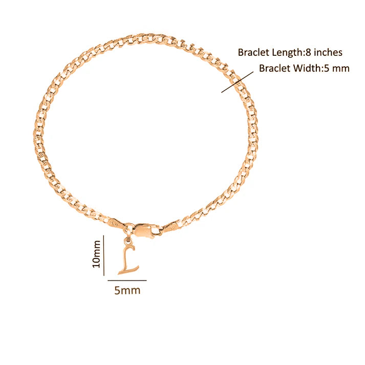 22KT gold plated 92.5% pure Sterling Silver Curb Designer Bracelet with L Alphabet for Men