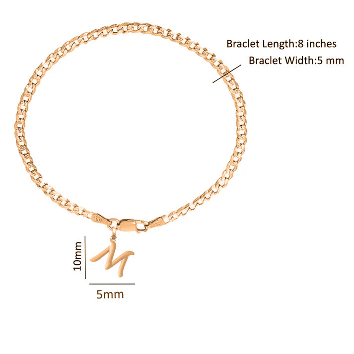 22KT gold plated 92.5% pure Sterling Silver Curb Designer Bracelet with M Alphabet for Men