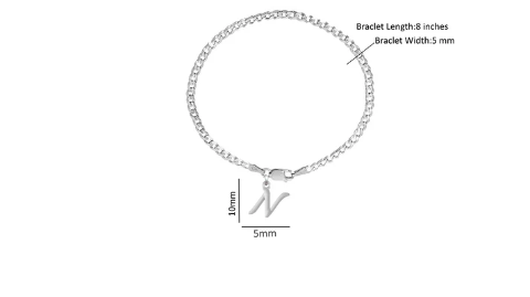 92.5% pure Sterling Silver Curb Designer Bracelet with N Alphabet for Men