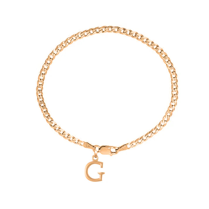 22KT gold plated 92.5% pure Sterling Silver Curb Designer Bracelet with G Alphabet for Men