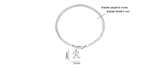 92.5% pure Sterling Silver Curb Designer Bracelet with R Alphabet for Men