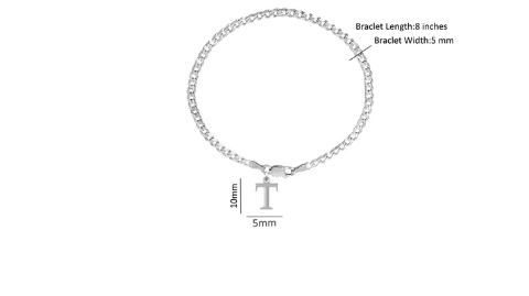 92.5% pure Sterling Silver Curb Designer Bracelet with T Alphabet for Men