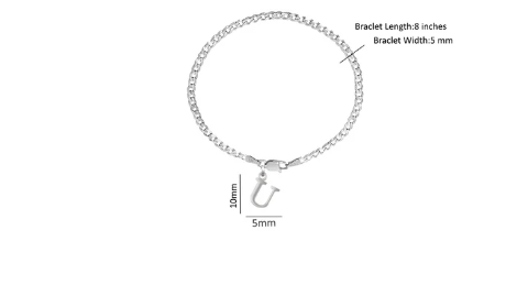 92.5% pure Sterling Silver Curb Designer Bracelet with U Alphabet for Men