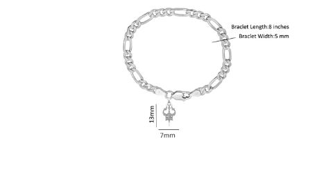 92.5% pure Sterling Silver Figaro Designer Bracelet with spiritual Trishul for Men