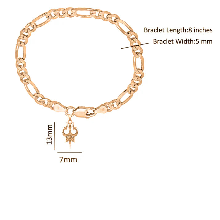 22KT gold plated 92.5% pure Sterling Silver Figaro Designer Bracelet with spiritual Trishul for Men & Boys