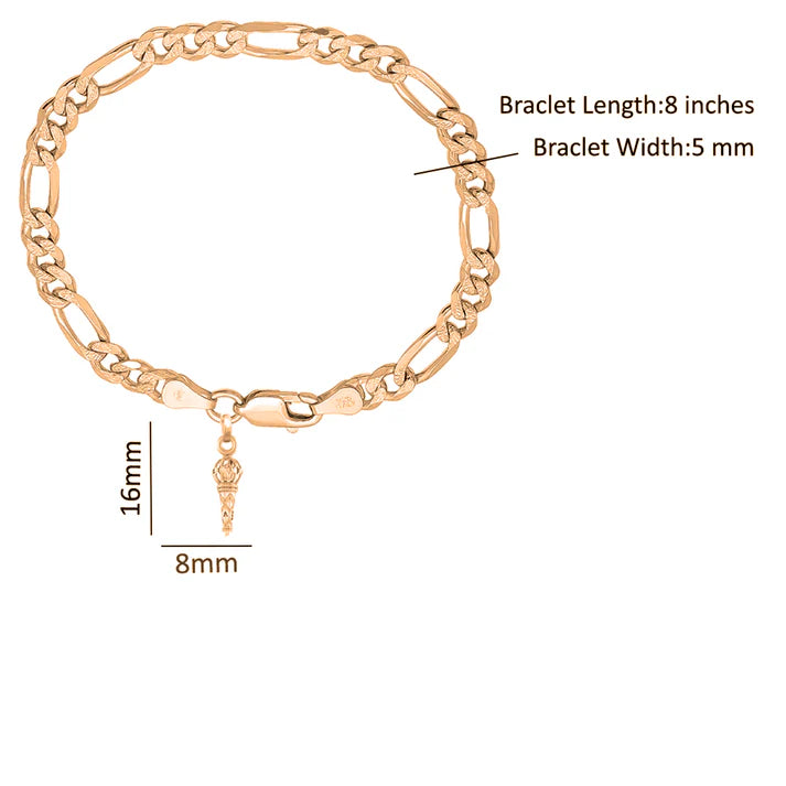 22KT gold plated 92.5% pure Sterling Silver Figaro Designer Bracelet with Hanuman Gada for Men & Boys