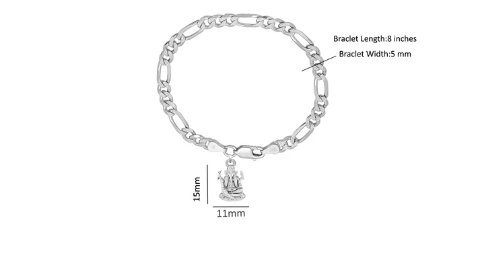92.5% pure Sterling Silver Figaro Designer Bracelet with Charm Ganesh for Men & Boys