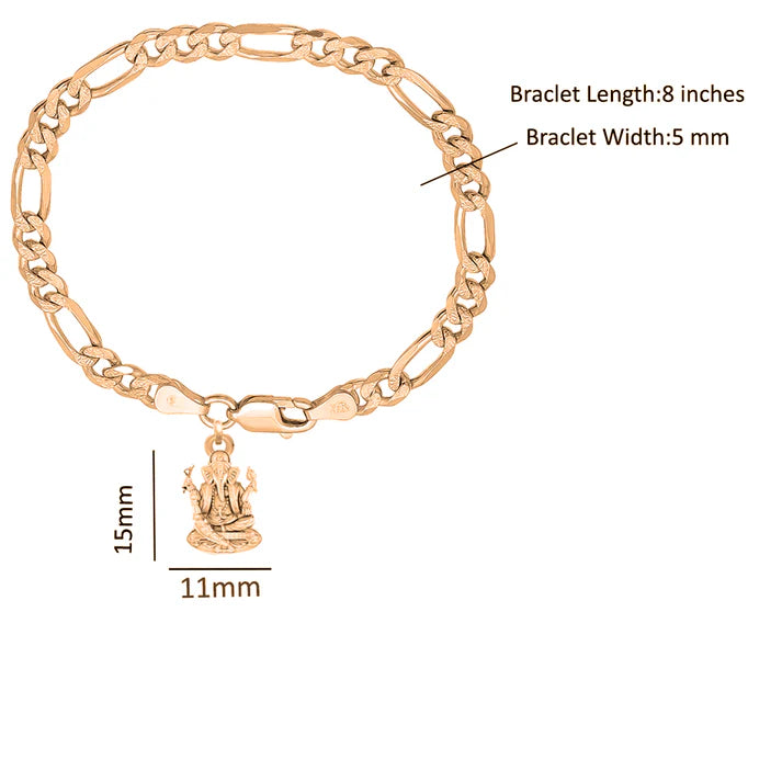 22KT gold plated 92.5% pure Sterling Silver Figaro Designer Bracelet with Charm Ganesh for Men & Boys