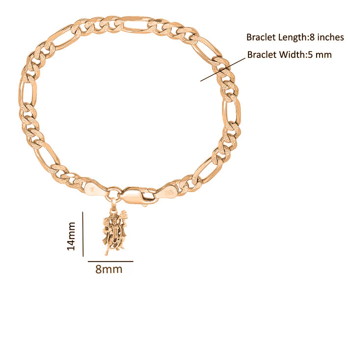22KT gold plated 92.5% pure Sterling Silver Figaro Designer Bracelet with Charm Hanuman for Men