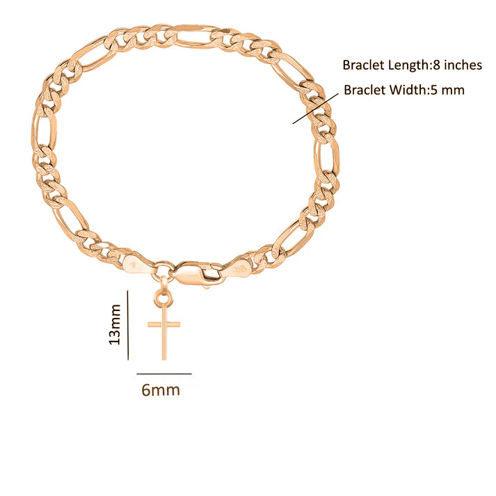 22KT gold plated 92.5% pure Sterling Silver Figaro Designer Bracelet with Charm Jesus for Men & Boys