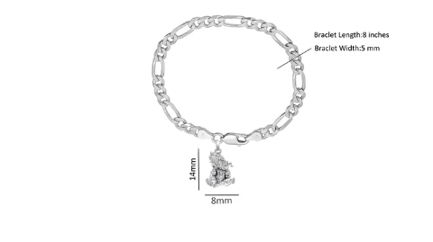 92.5% pure Sterling Silver Figaro Designer Bracelet with Charm Ganesh for Men & Boys