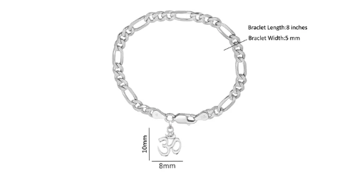 92.5% pure Sterling Silver Figaro Designer Bracelet with spiritual OM for Men & Boys
