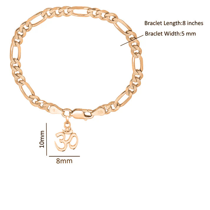 22KT gold plated 92.5% pure Sterling Silver Figaro Designer Bracelet with spiritual OM for Men & Boys