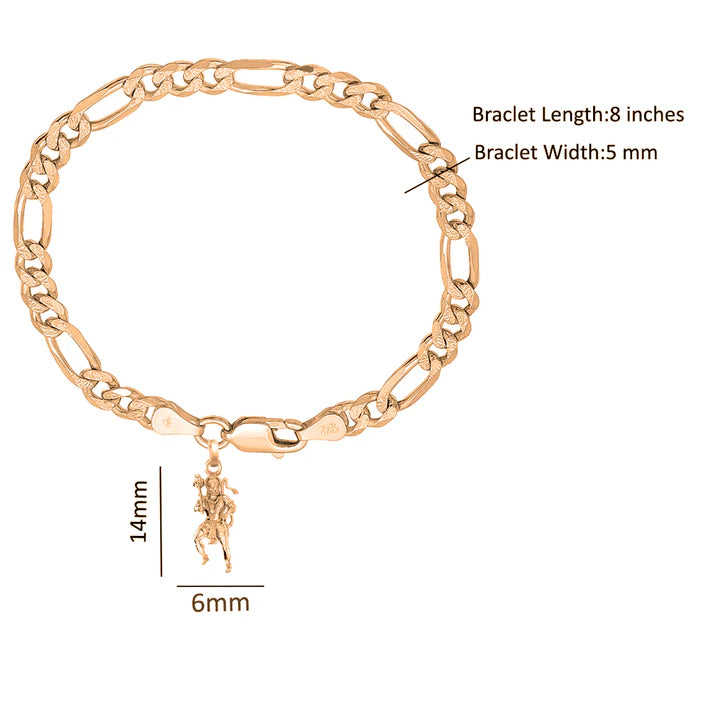 22KT gold plated 92.5% pure Sterling Silver Figaro Designer Bracelet with Charm Hanuman for Men