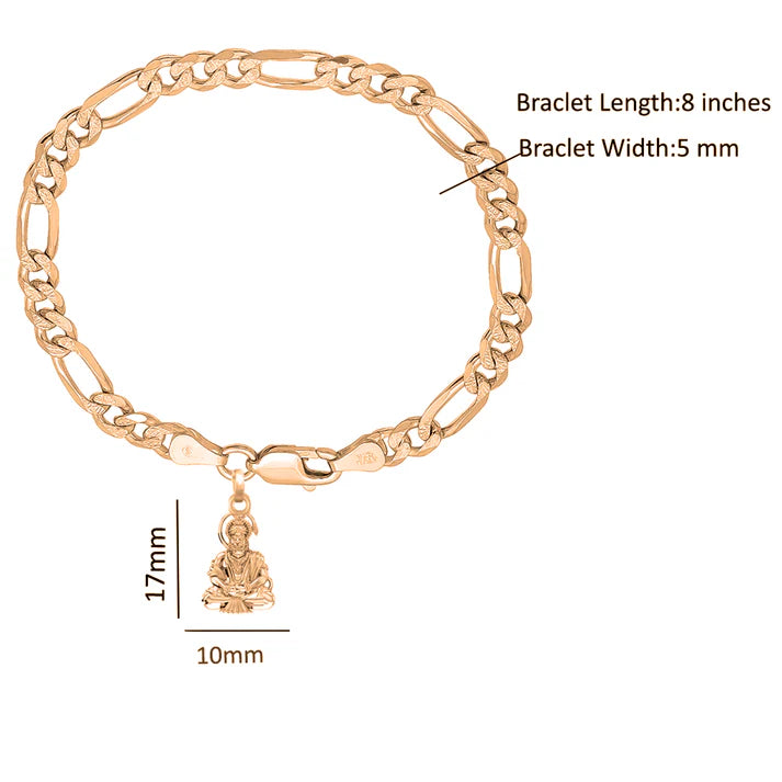 22KT gold plated 92.5% pure Sterling Silver Figaro Designer Bracelet with Charm Hanuman for Men