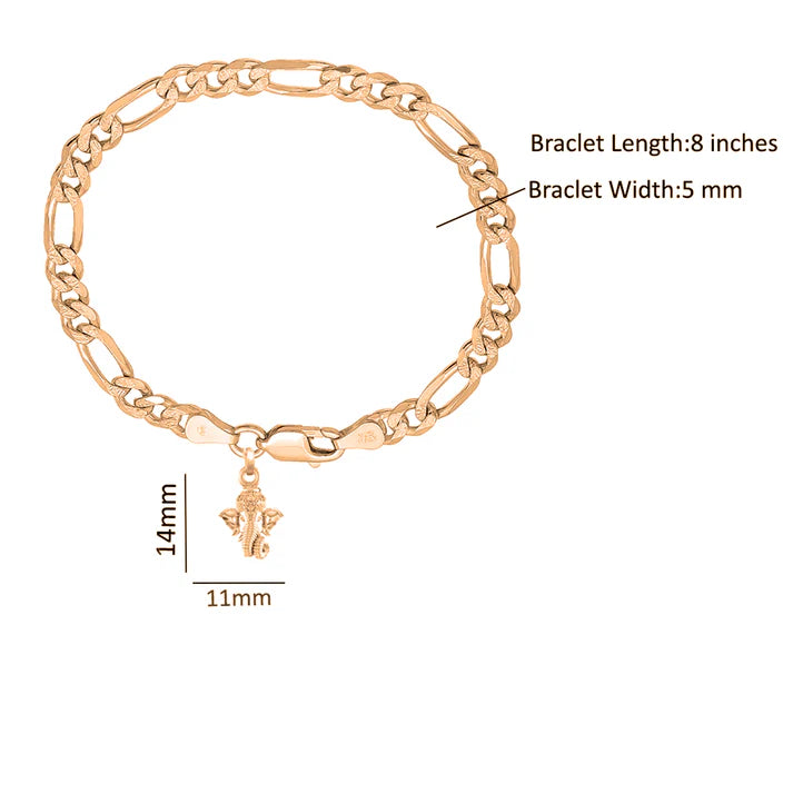 22KT gold plated 92.5% pure Sterling Silver Figaro Designer Bracelet with Charm Ganesh for Men & Boys