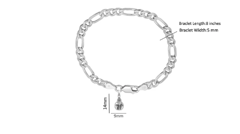 92.5% pure Sterling Silver Figaro Designer Bracelet with Charm Sai Baba for Men
